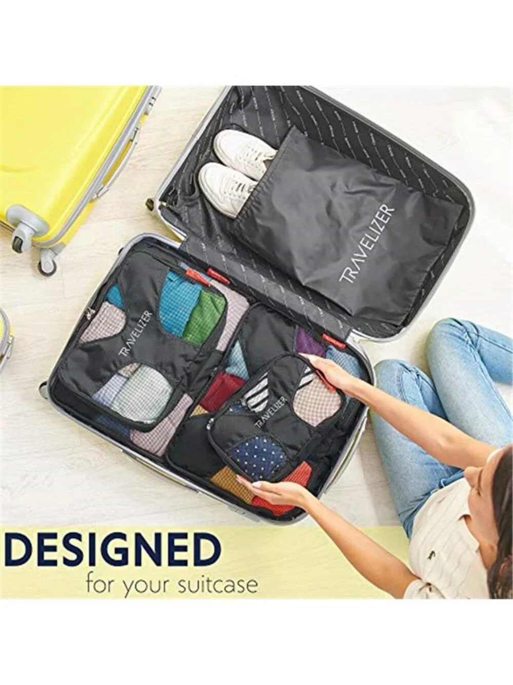 Packing Cubes Travel Organizer Set Luggage Storage Bags Mesh Laundry Shoe Bag